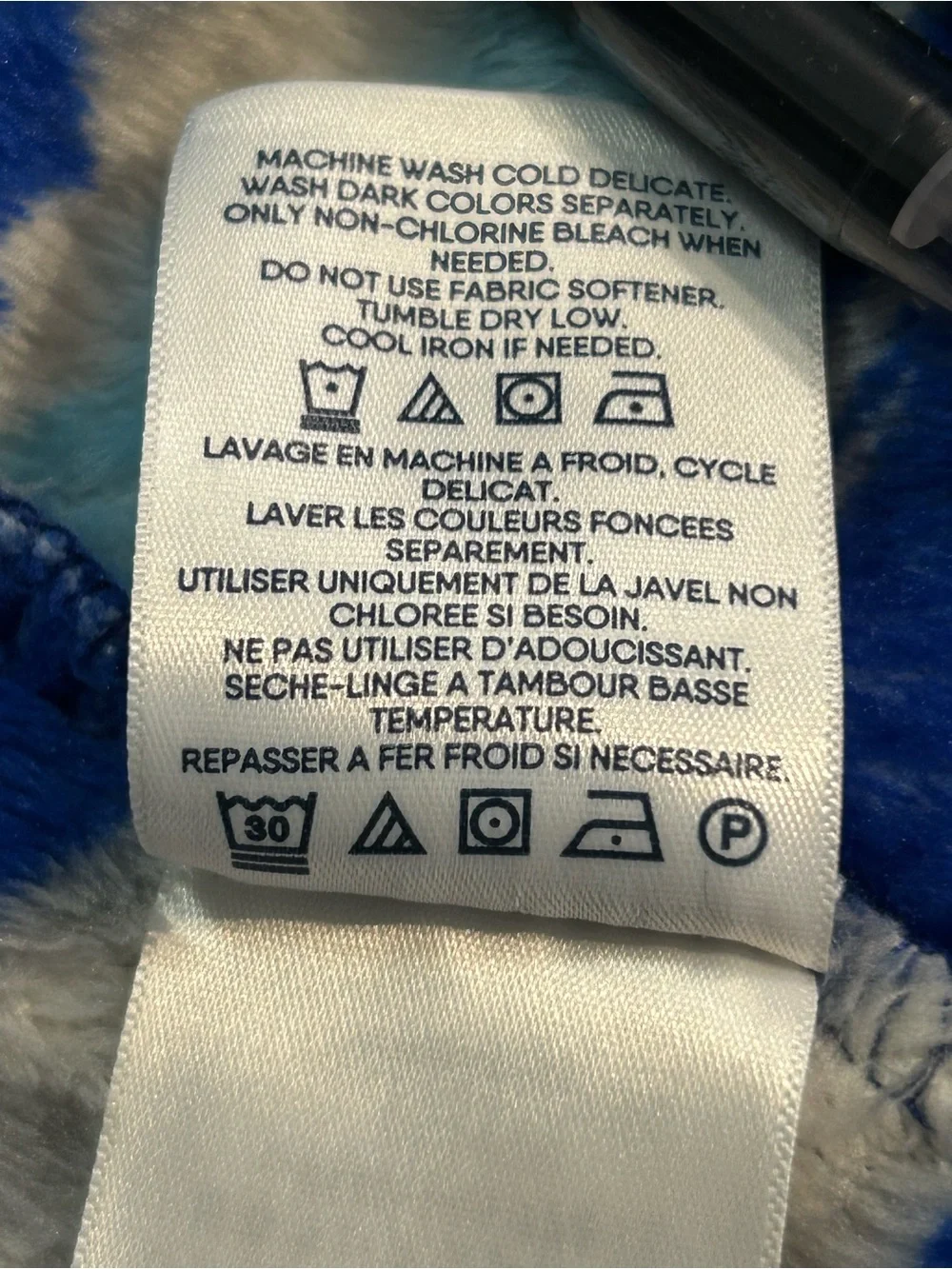 Lands' End Kids Size 6 Plush Hooded Fleece Robe Blue Mountain Graphic Print